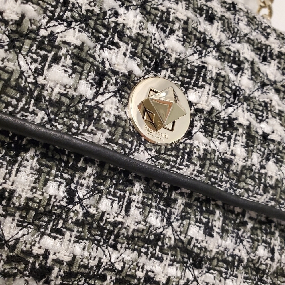 EUC Kate Spade Natalia Black & White Tweed Flap Close Crossbody/Shoulder Bag - Picture 8 of 11